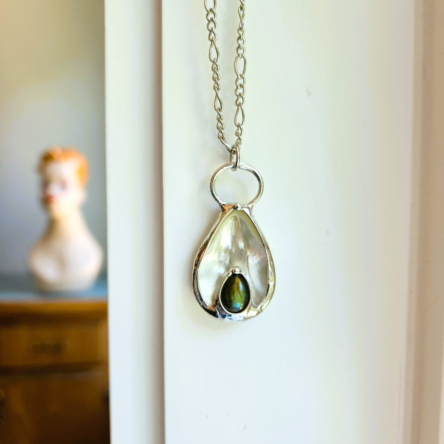 SOLD - Mother of Pearl with Labradorite Inset Pendant Necklace