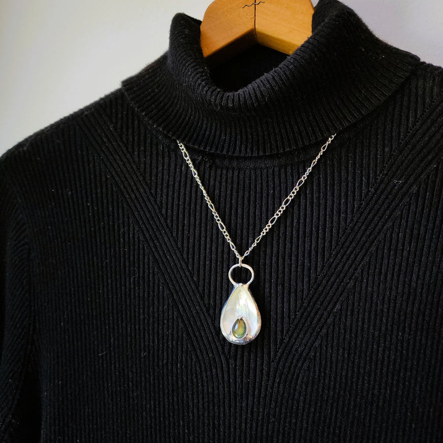 SOLD - Mother of Pearl with Labradorite Inset Pendant Necklace