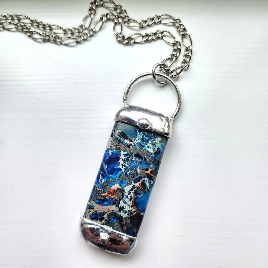 Ocean Blue Sea Sediment Jasper Earring & Pendant Jewelry Set