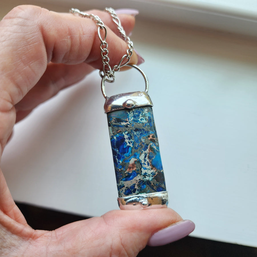Ocean Blue Sea Sediment Jasper Earring & Pendant Jewelry Set