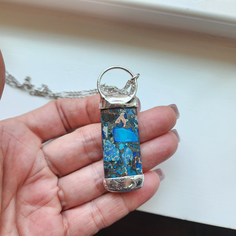 Ocean Blue Sea Sediment Jasper Earring & Pendant Jewelry Set