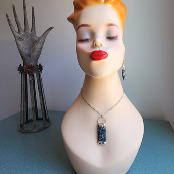 Ocean Blue Sea Sediment Jasper Earring & Pendant Jewelry Set