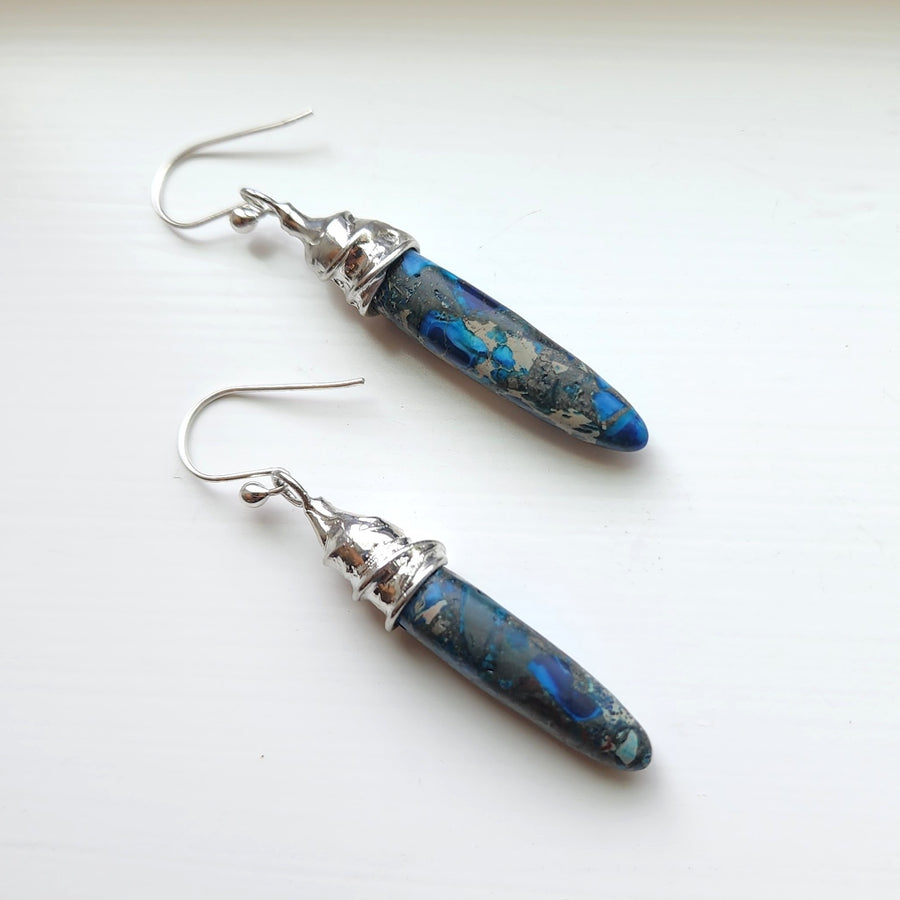 Ocean Blue Sea Sediment Jasper Earring & Pendant Jewelry Set