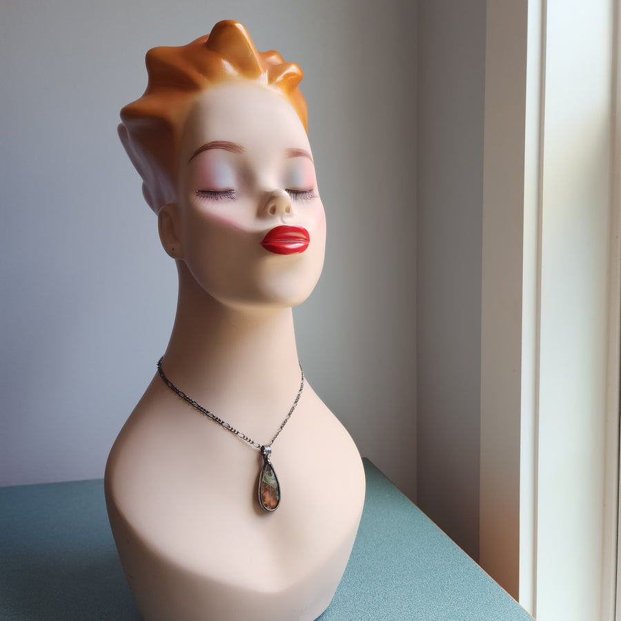 Teardrop Shaped Moss Agate Pendant Necklace