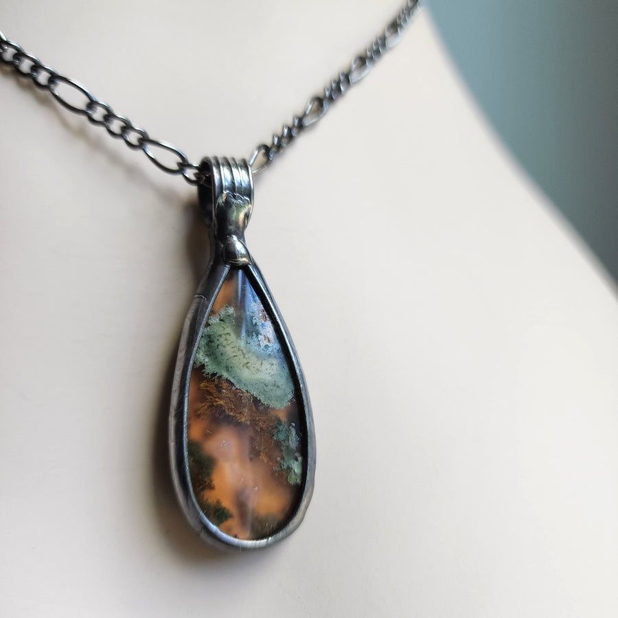 Teardrop Shaped Moss Agate Pendant Necklace