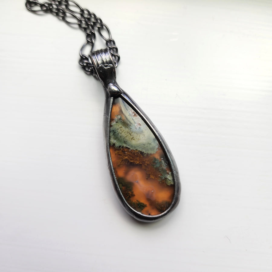 Teardrop Shaped Moss Agate Pendant Necklace