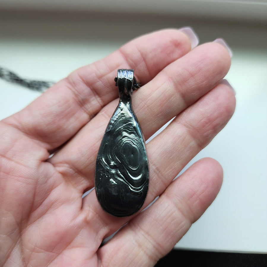 Teardrop Shaped Moss Agate Pendant Necklace