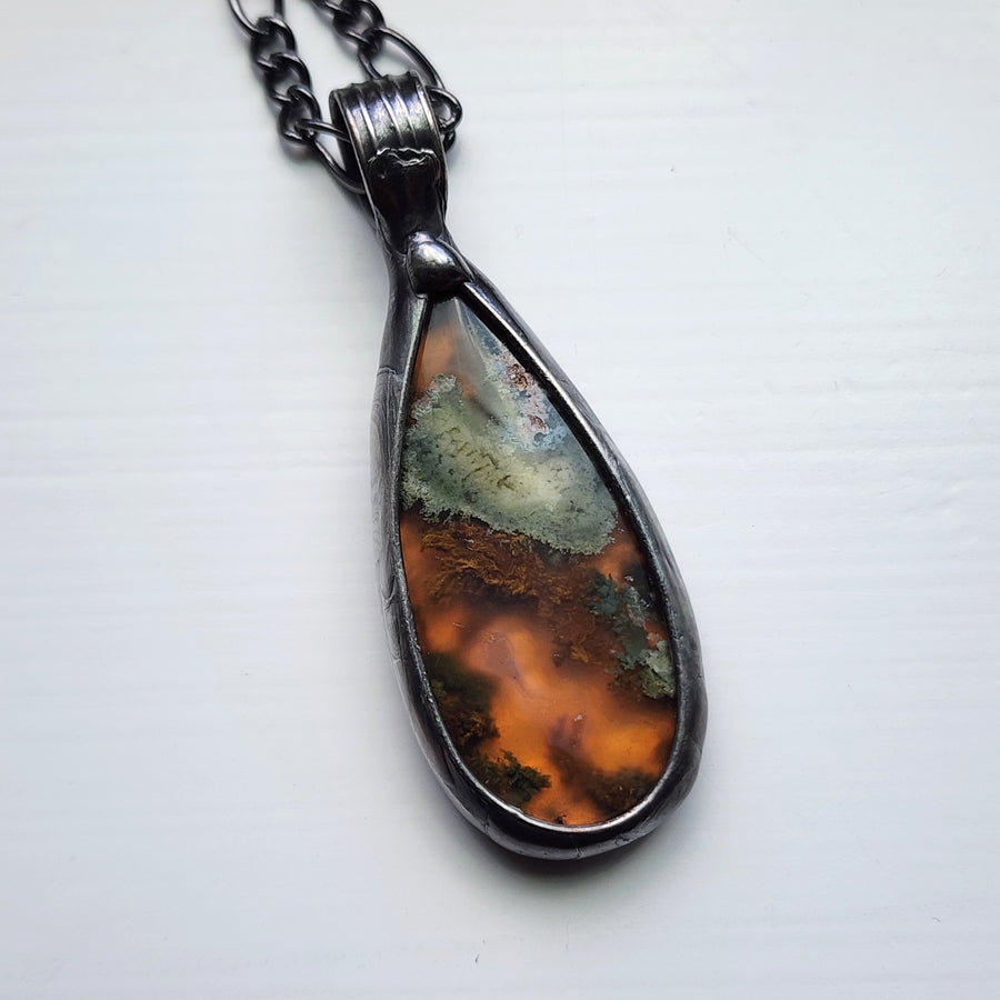 Teardrop Shaped Moss Agate Pendant Necklace