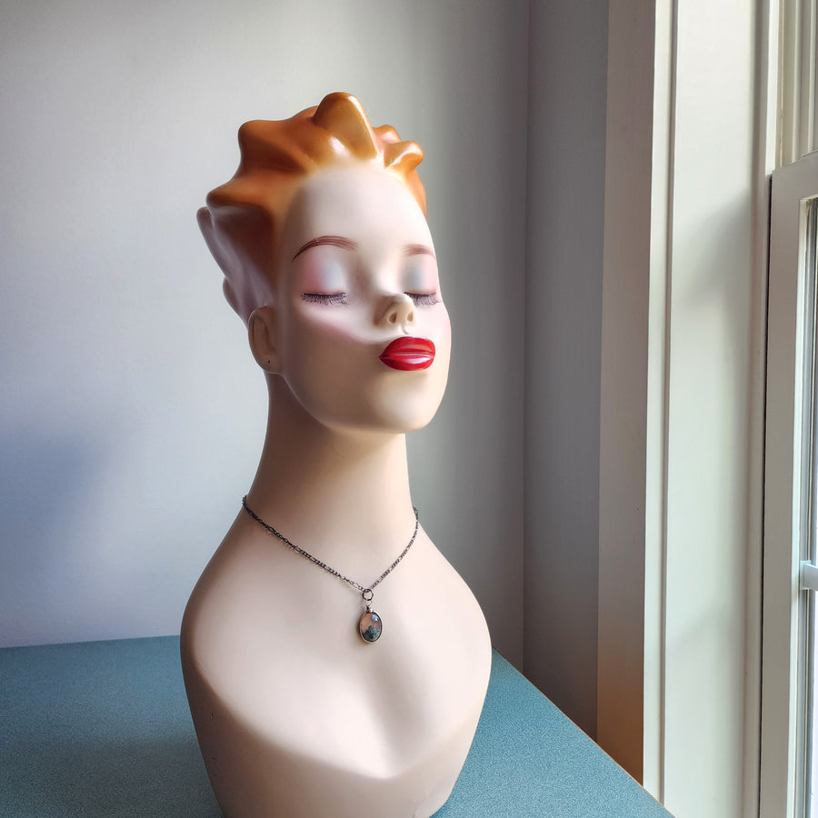 Moss Agate Necklace for Women, Small Oval, Sweet Landscape