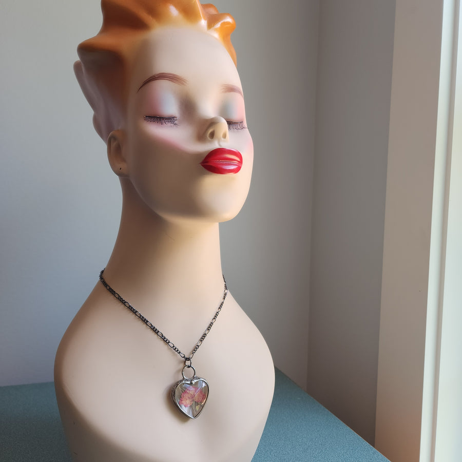 Real Rose in Large Glass Heart Pendant Necklace