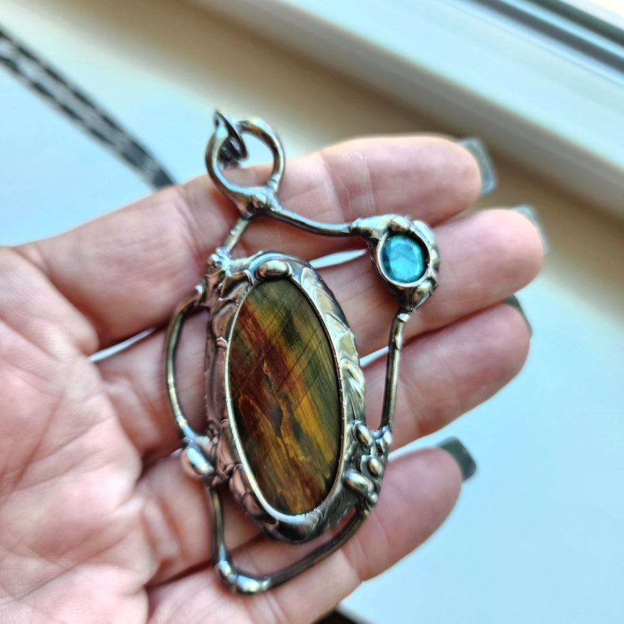 Tiger Eye & Labradorite Statement Pendant