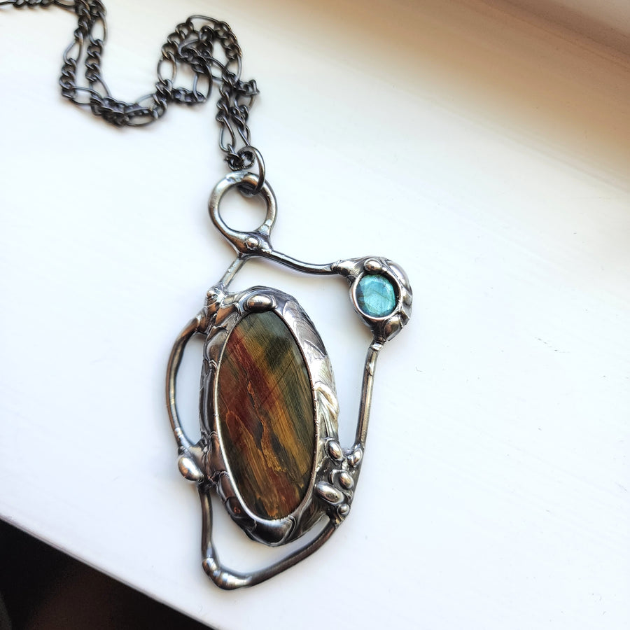Tiger Eye & Labradorite Statement Pendant