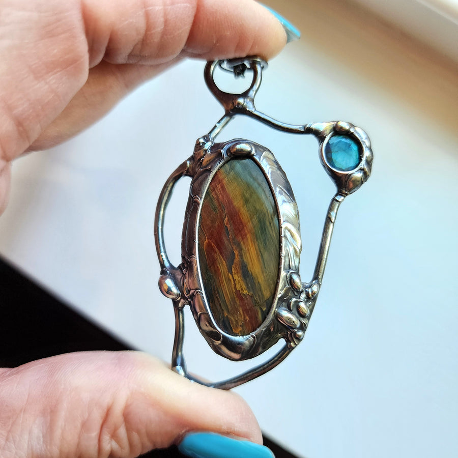 Tiger Eye & Labradorite Statement Pendant