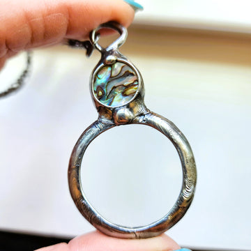 Glass Magnifying Glass Pendant, Abalone Inset, New Smaller Size