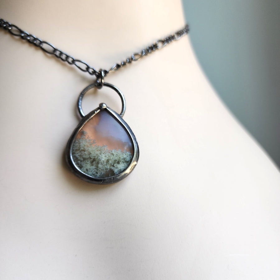 Moss Agate Pendant Necklace, For Guy or Gal