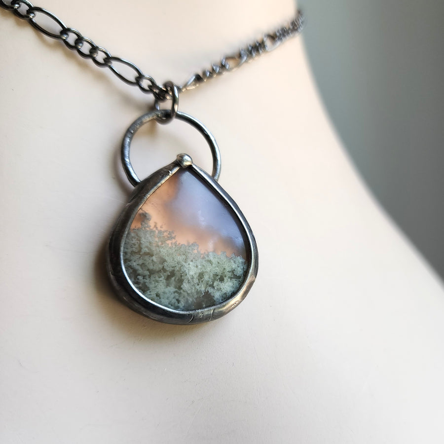 Moss Agate Pendant Necklace, For Guy or Gal