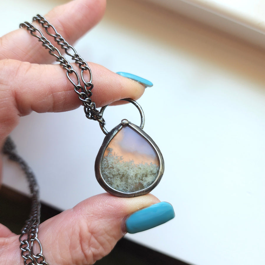 Moss Agate Pendant Necklace, For Guy or Gal