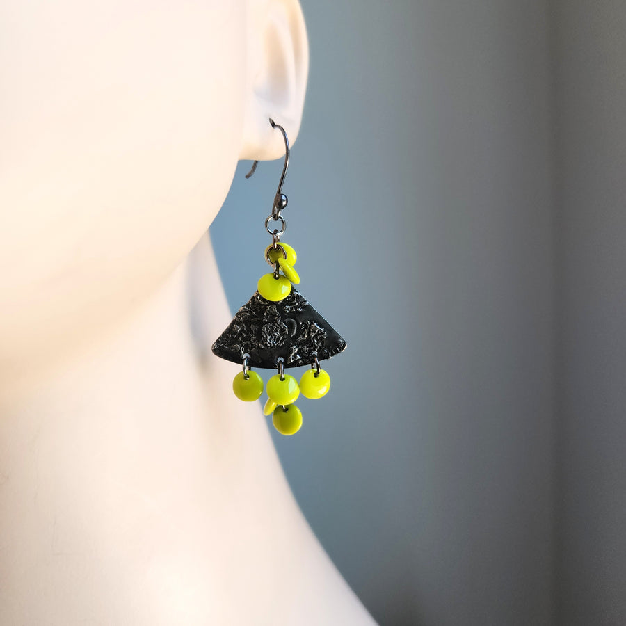 Bohemian Style Earrings, Lime Green Beads Hand Soldered Findings