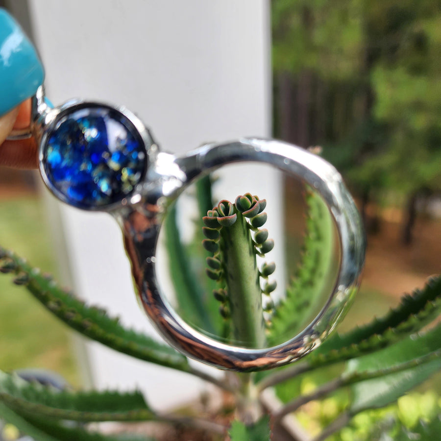 Magnifier Necklace with Blue Glass Opal Inset, Long Necklace