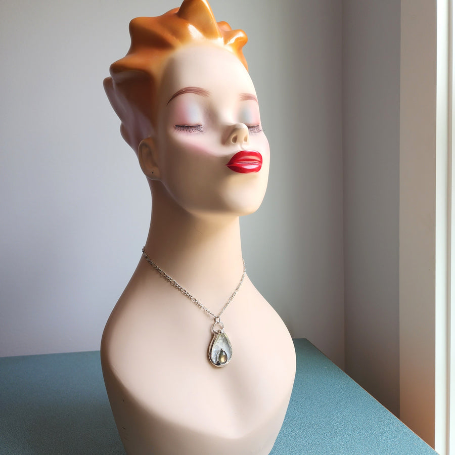 SOLD - Mother of Pearl with Labradorite Inset Pendant Necklace