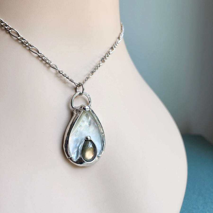 SOLD - Mother of Pearl with Labradorite Inset Pendant Necklace