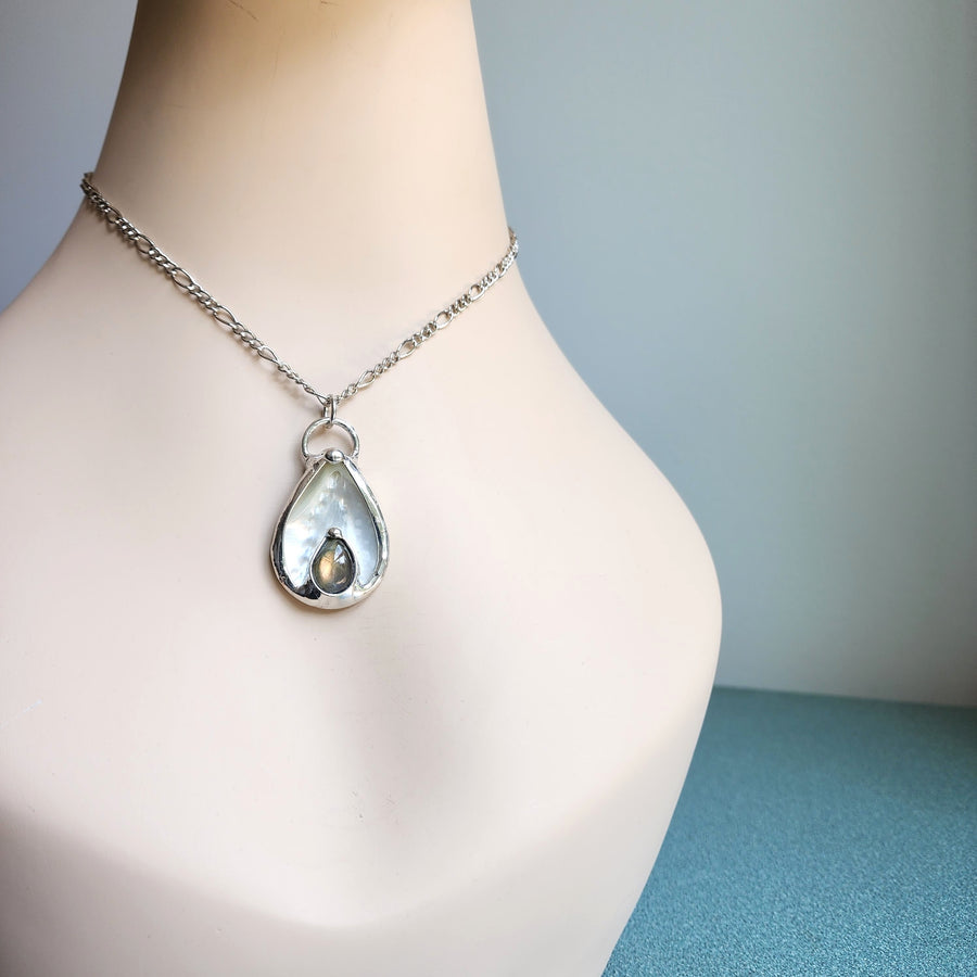 SOLD - Mother of Pearl with Labradorite Inset Pendant Necklace