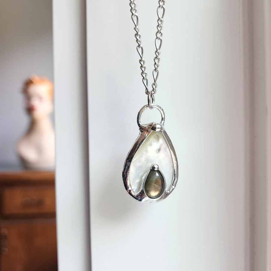 SOLD - Mother of Pearl with Labradorite Inset Pendant Necklace