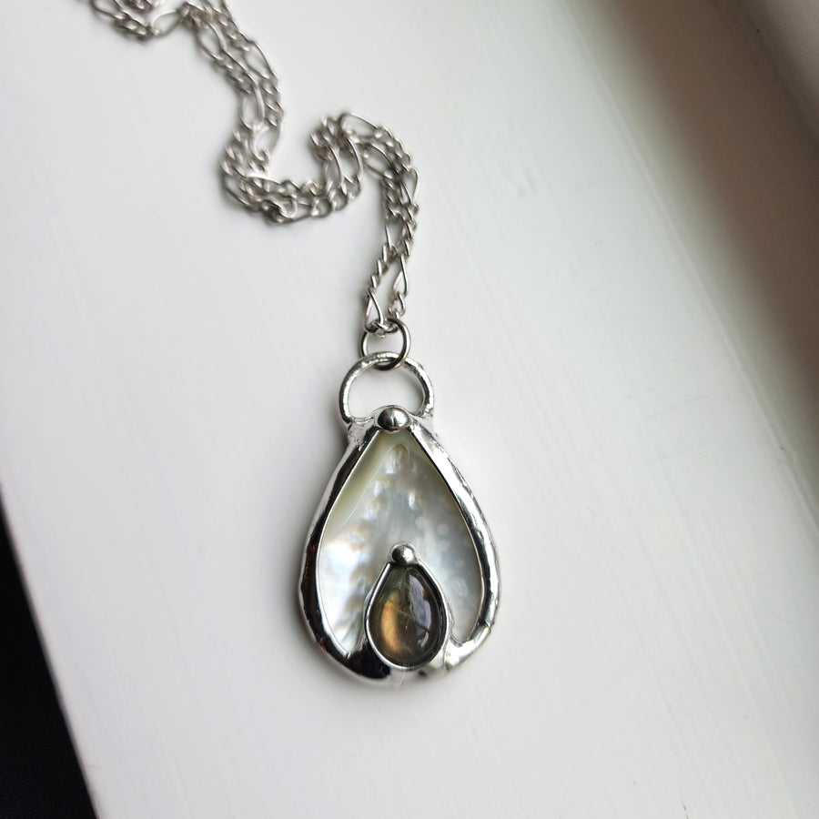 SOLD - Mother of Pearl with Labradorite Inset Pendant Necklace