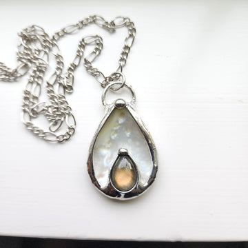SOLD - Mother of Pearl with Labradorite Inset Pendant Necklace