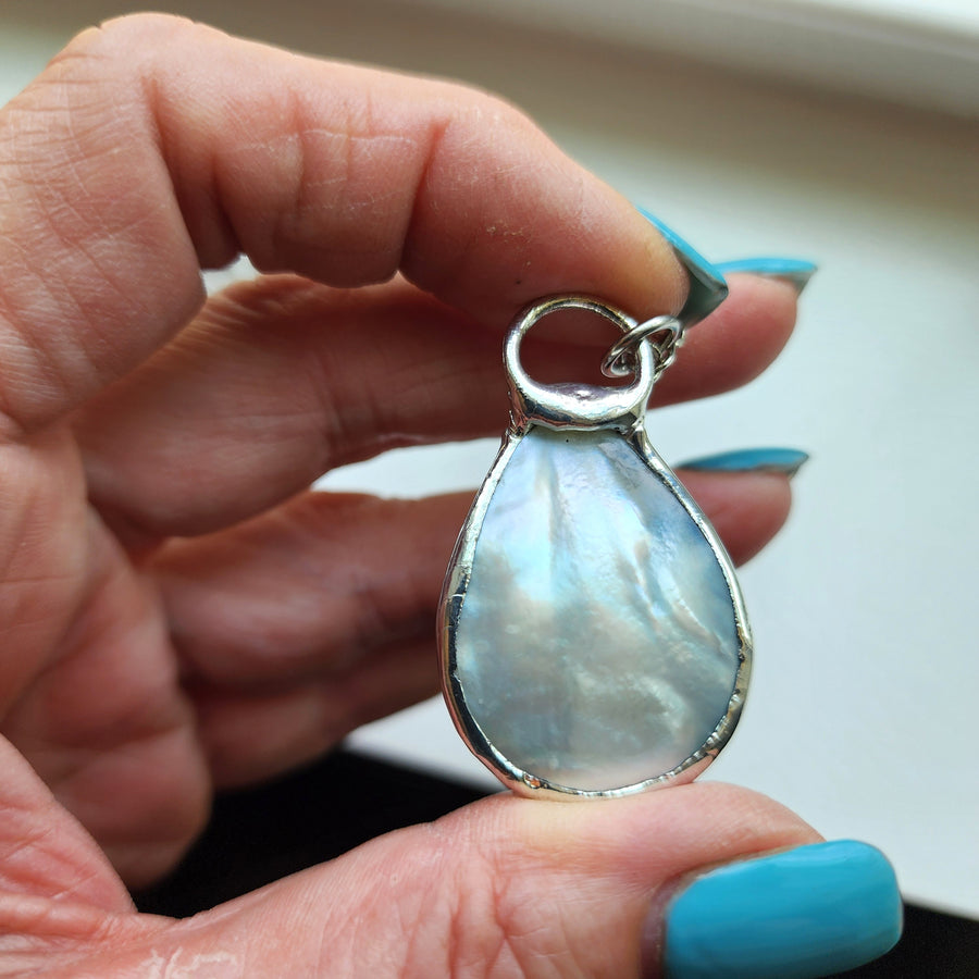 SOLD - Mother of Pearl with Labradorite Inset Pendant Necklace