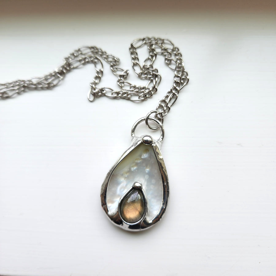 SOLD - Mother of Pearl with Labradorite Inset Pendant Necklace