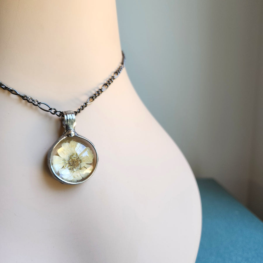 Pressed Wildflower Pendant Necklace for Women