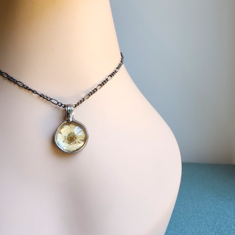 Pressed Wildflower Pendant Necklace for Women