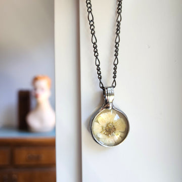 Pressed Wildflower Pendant Necklace for Women
