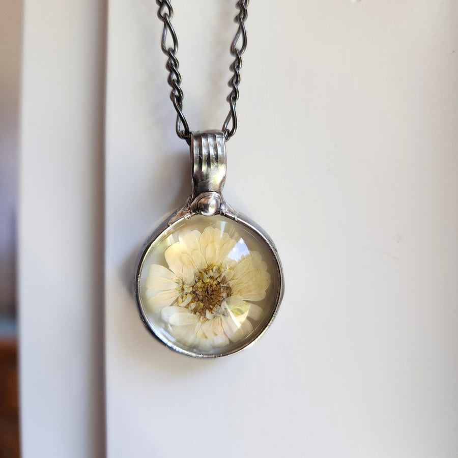 Pressed Wildflower Pendant Necklace for Women