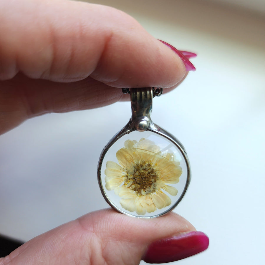 Pressed Wildflower Pendant Necklace for Women