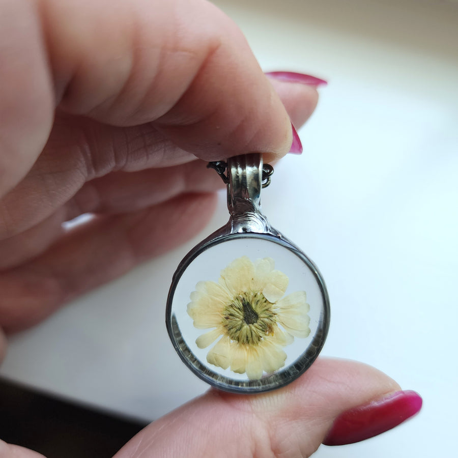 Pressed Wildflower Pendant Necklace for Women