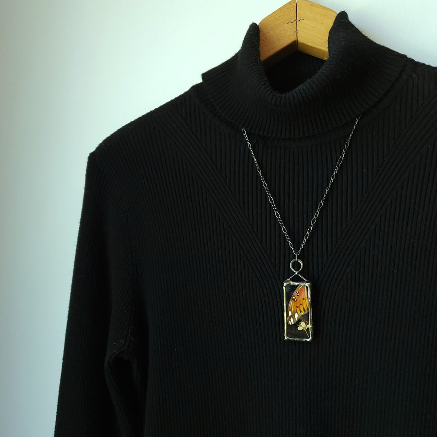 Real Butterfly Wing & Flower Pendant Necklace