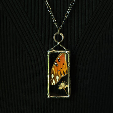 Real Butterfly Wing & Flower Pendant Necklace