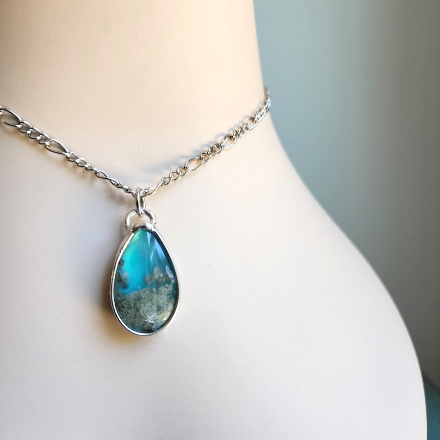 Blue Agate Pendant, Pear Shaped Doublet