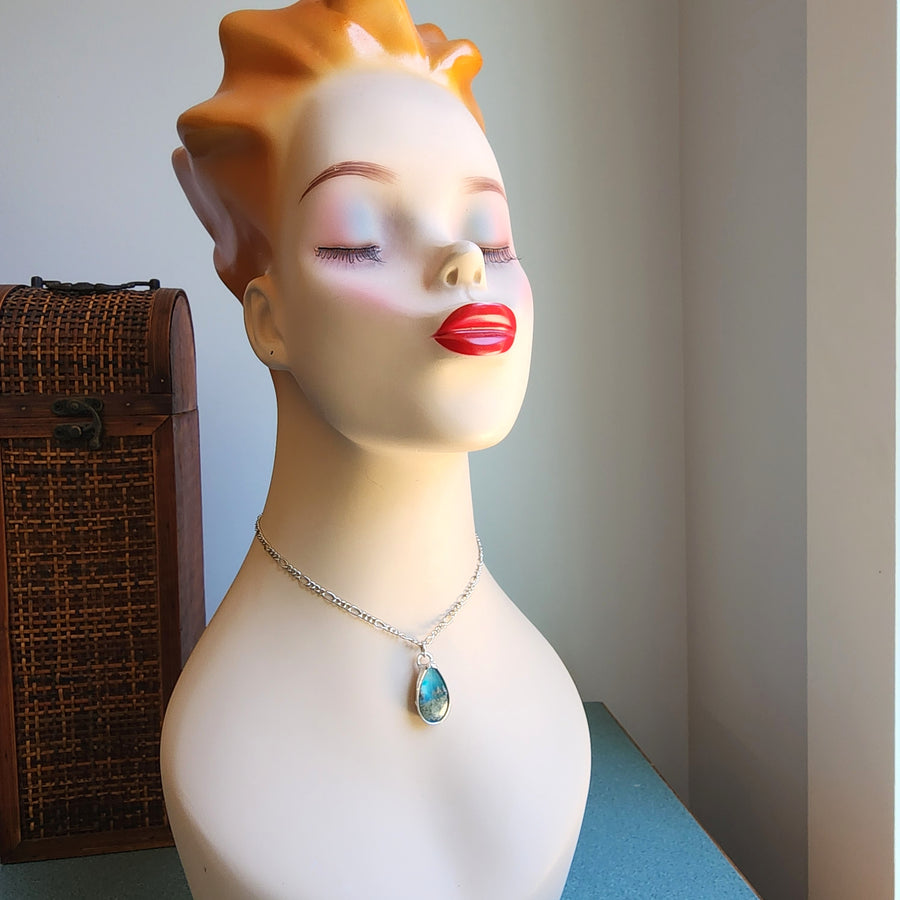 Blue Agate Pendant, Pear Shaped Doublet