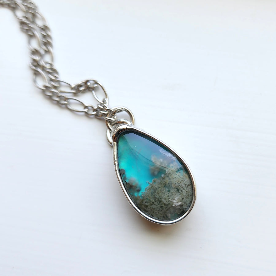Blue Agate Pendant, Pear Shaped Doublet