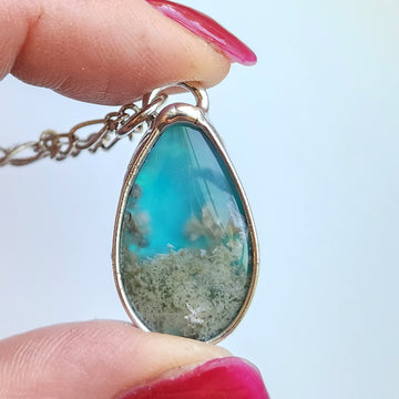 SOLD - Blue Agate Pendant, Pear Shaped Doublet
