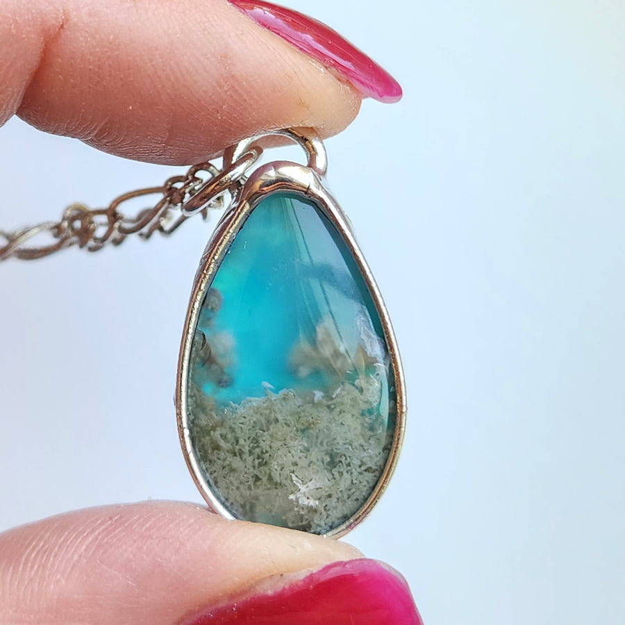 Blue Agate Pendant, Pear Shaped Doublet