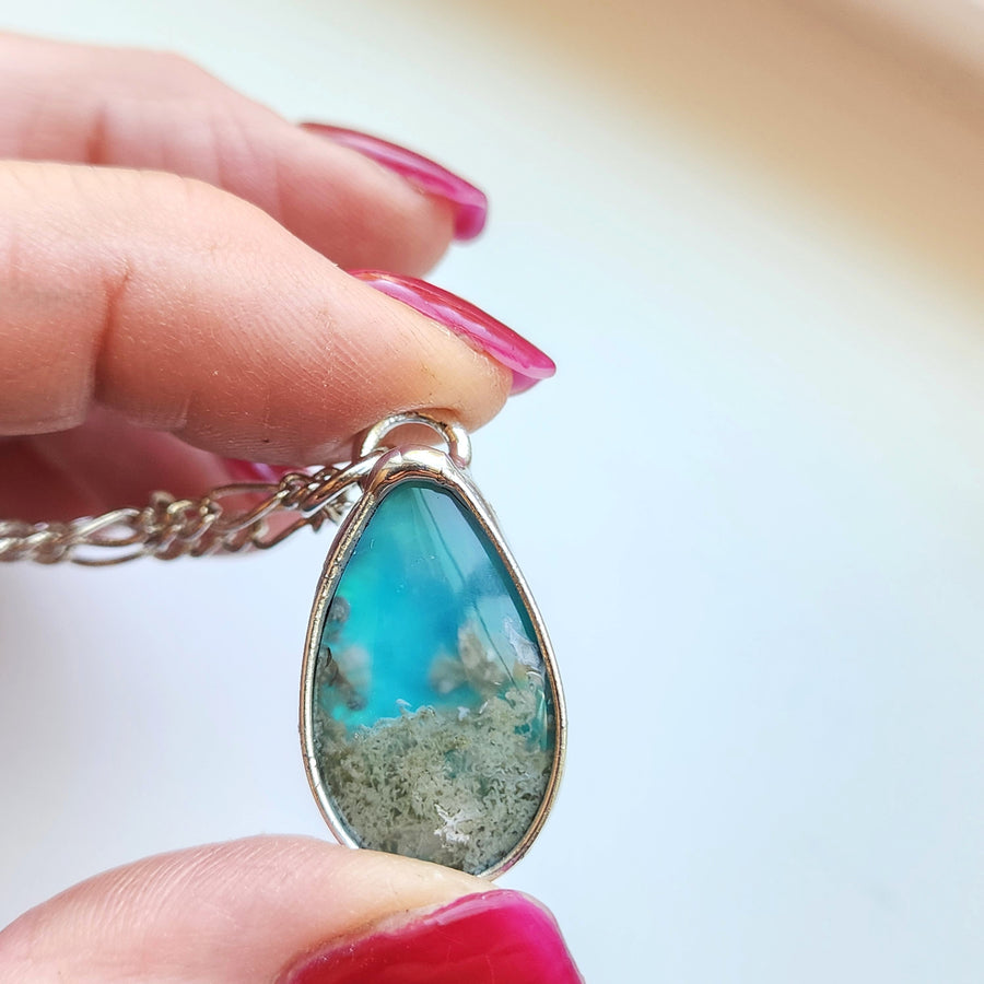 Blue Agate Pendant, Pear Shaped Doublet