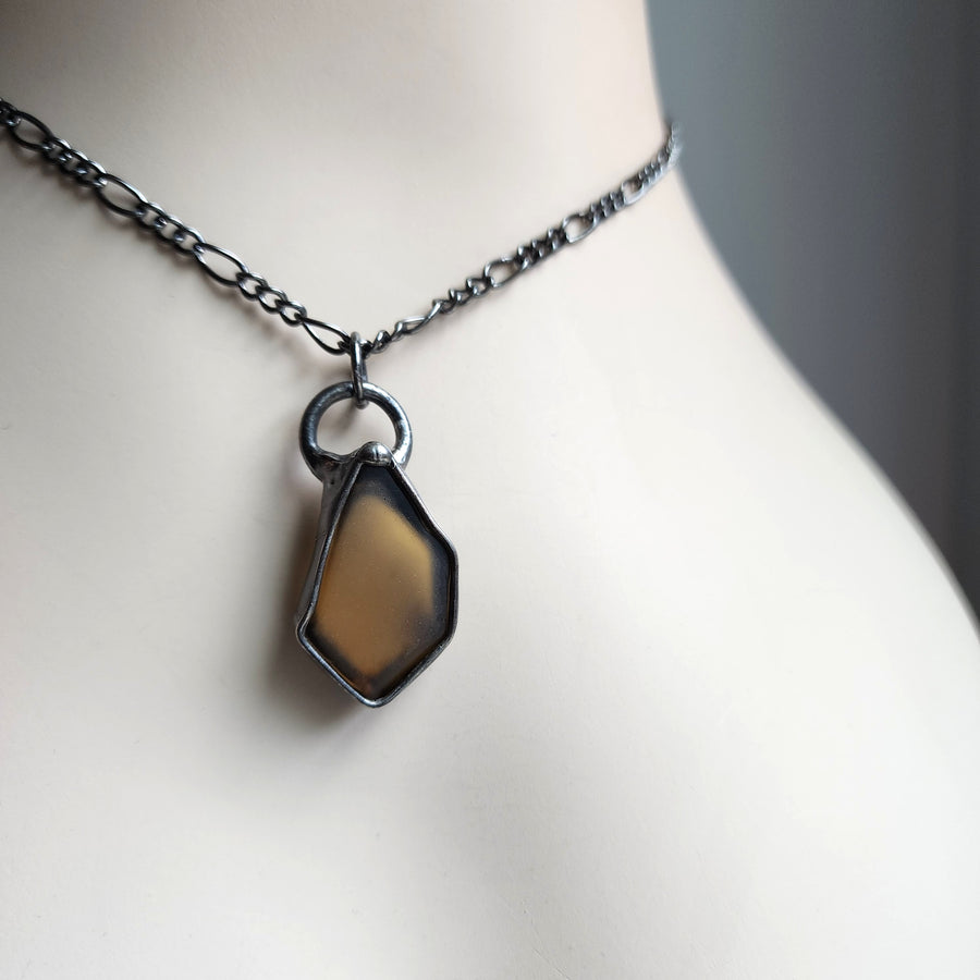 SOLD - Amber Beach Glass Pendant Necklace
