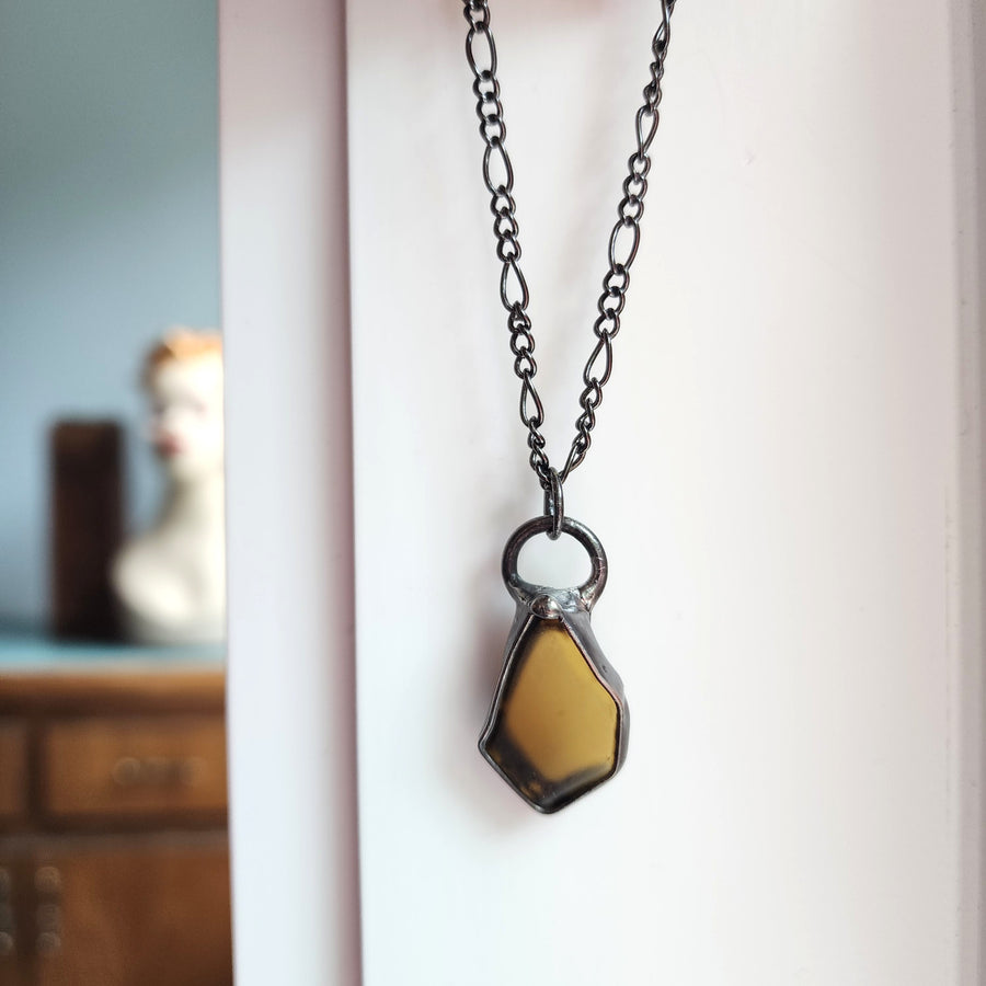 SOLD - Amber Beach Glass Pendant Necklace