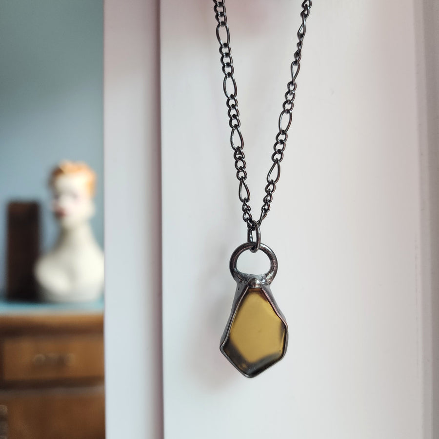 SOLD - Amber Beach Glass Pendant Necklace