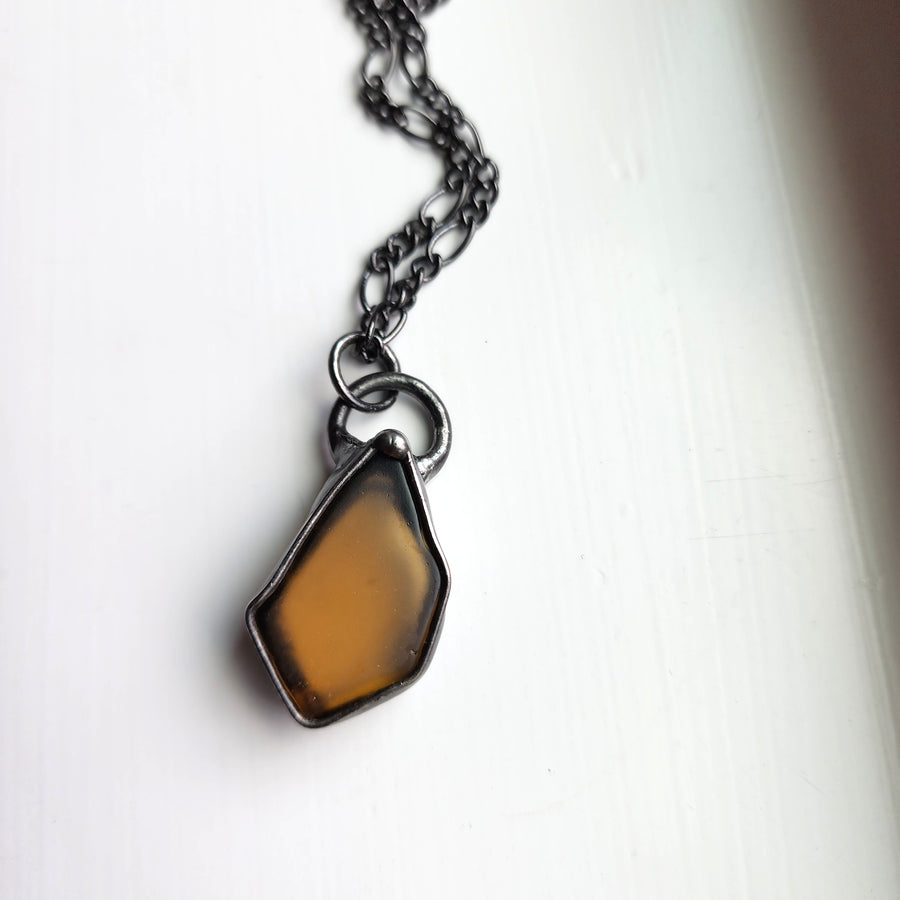 SOLD - Amber Beach Glass Pendant Necklace
