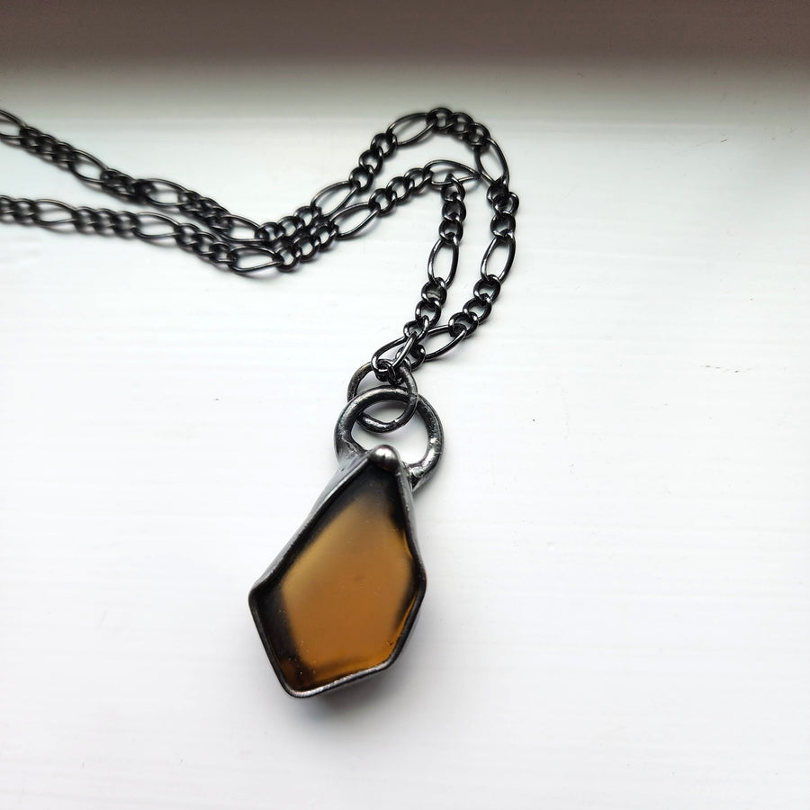 SOLD - Amber Beach Glass Pendant Necklace